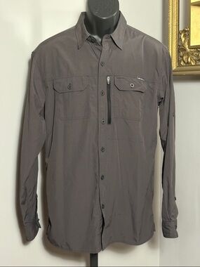 Eddie Bauer Medium Dark Gray Nylon Fishing Hiking Button Down Shirt